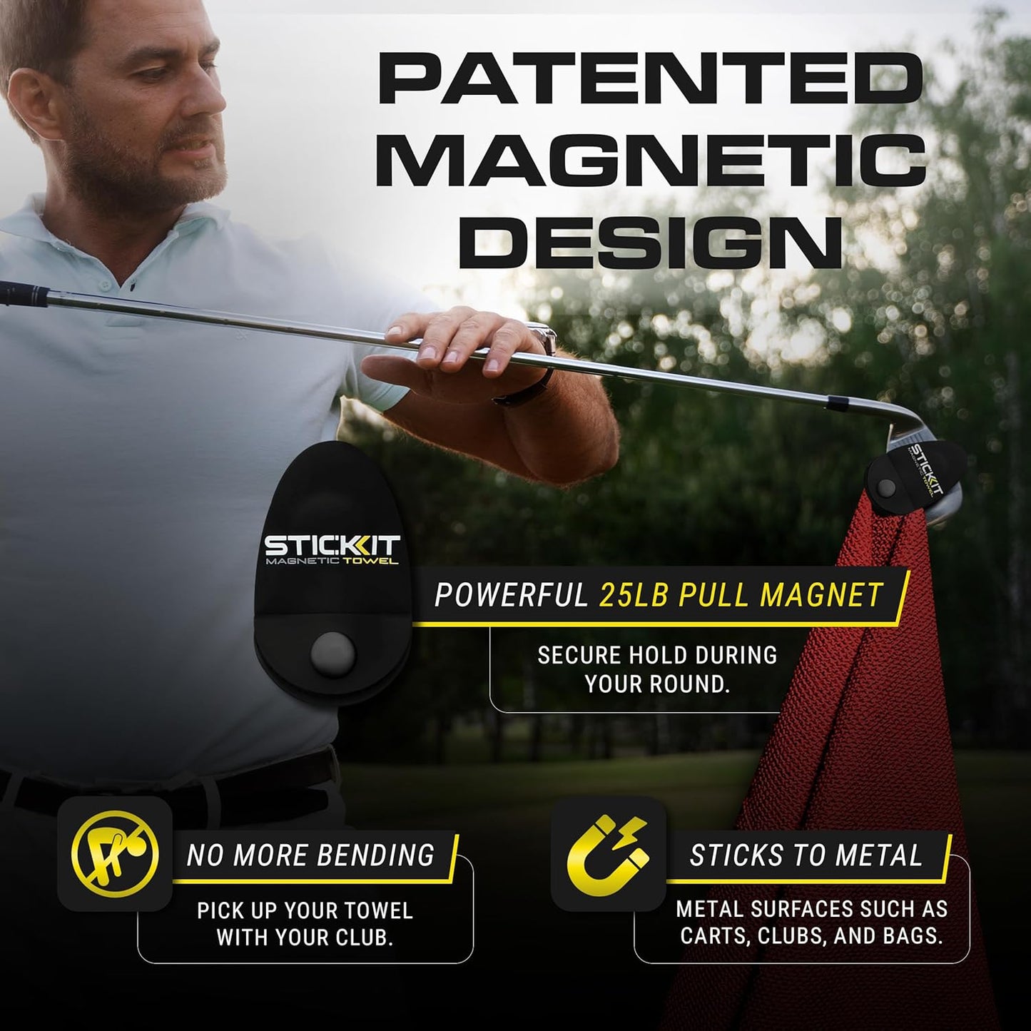 Magnetic Golf Towel - Ultra-Absorbent with Waffle Weave Microfiber - Golf Towel with Magnet for Bags, Clubs & Carts - Removes Dirt, Grass, & Debris from Club Face - 29” X 29” (Gray)